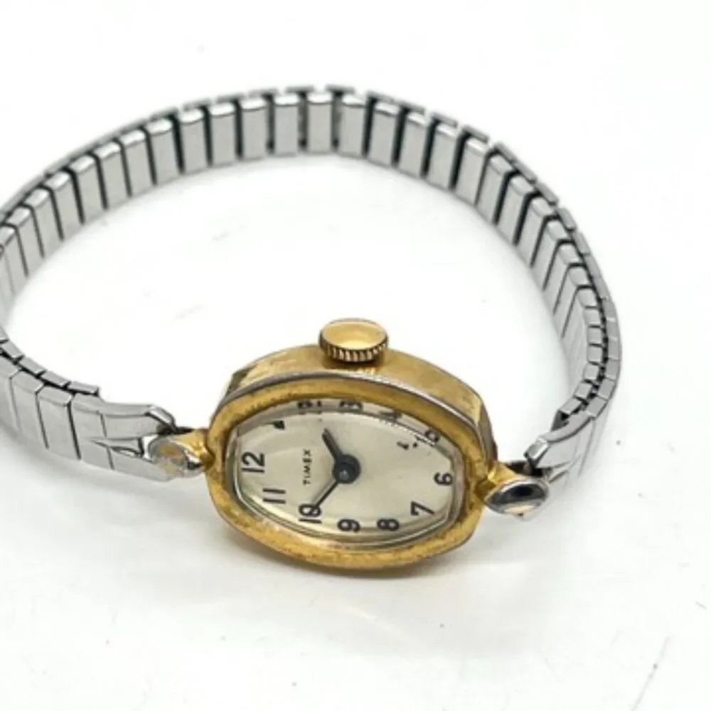 VINTAGE TIMEX WATCH Cavatina Ladies Gold Tone Oval Stretch Band AS IS